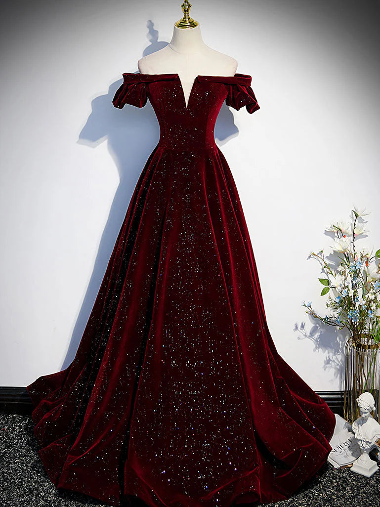Wholesale Burgundy velvet beads long prom dress burgundy evening dress gowns evening dresses